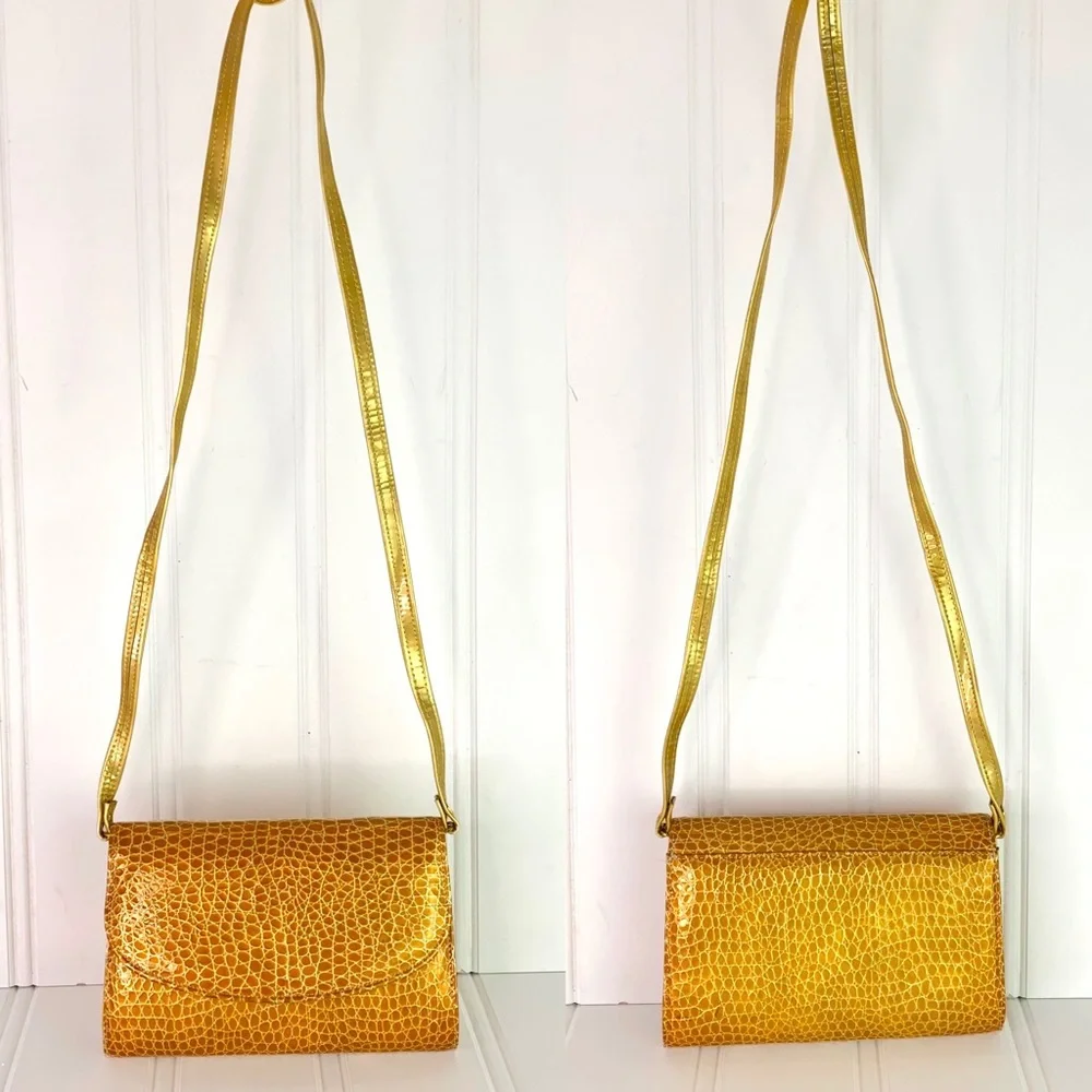 F.X LASALLE CROC YELLOW CROSSBODY CLUTCH SMALL BAG ANIMAL PRINT SHOULDER BAG - Picture 17 of 17